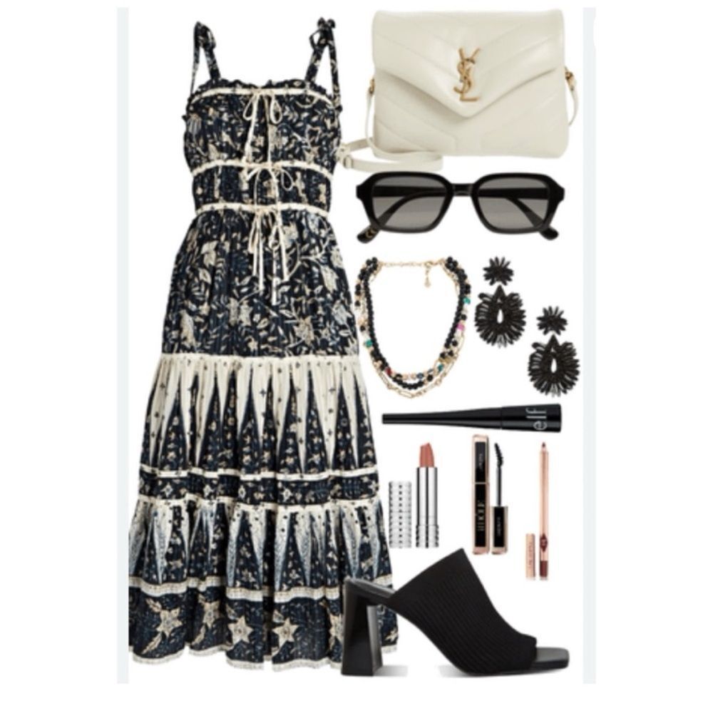 Christian Lacroix Navy and Ivory Printed Tiered Midi Dress Size M ~ Pristine - Picture 4 of 11